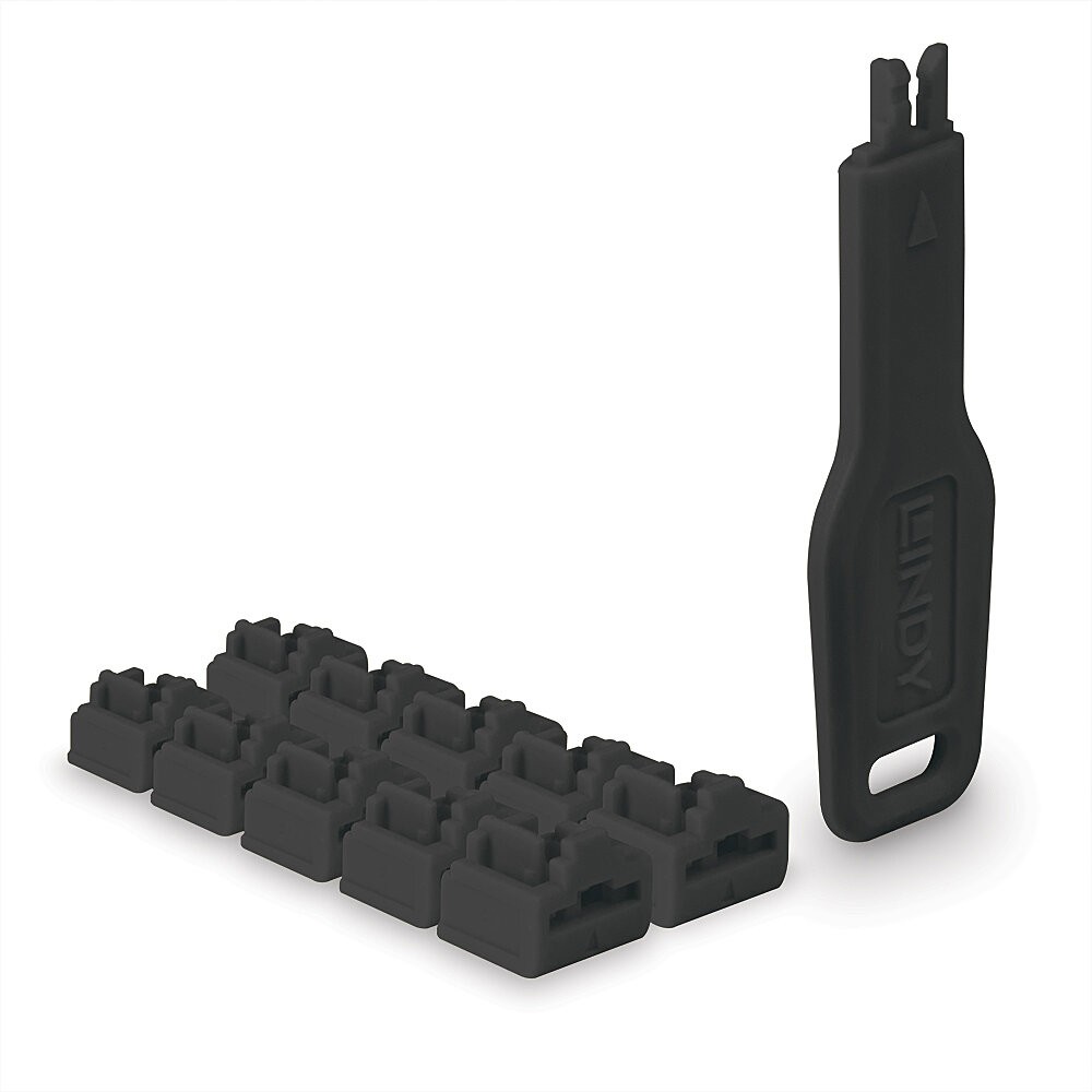 Lindy RJ45 Port Locks Black, 10x + 1 Key - Lindy RJ45 Port Locks