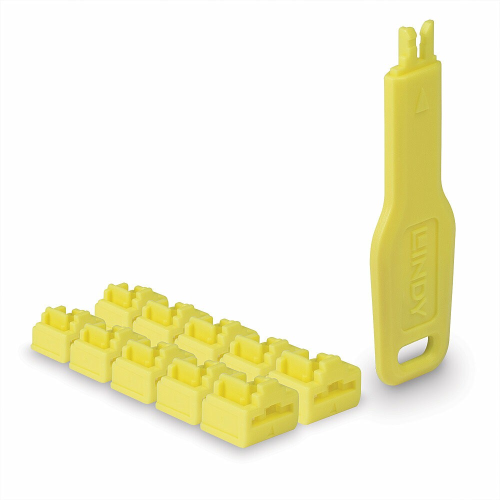 Lindy RJ45 Port Locks Yellow, 10x + 1 Key - Lindy RJ45 Port Locks