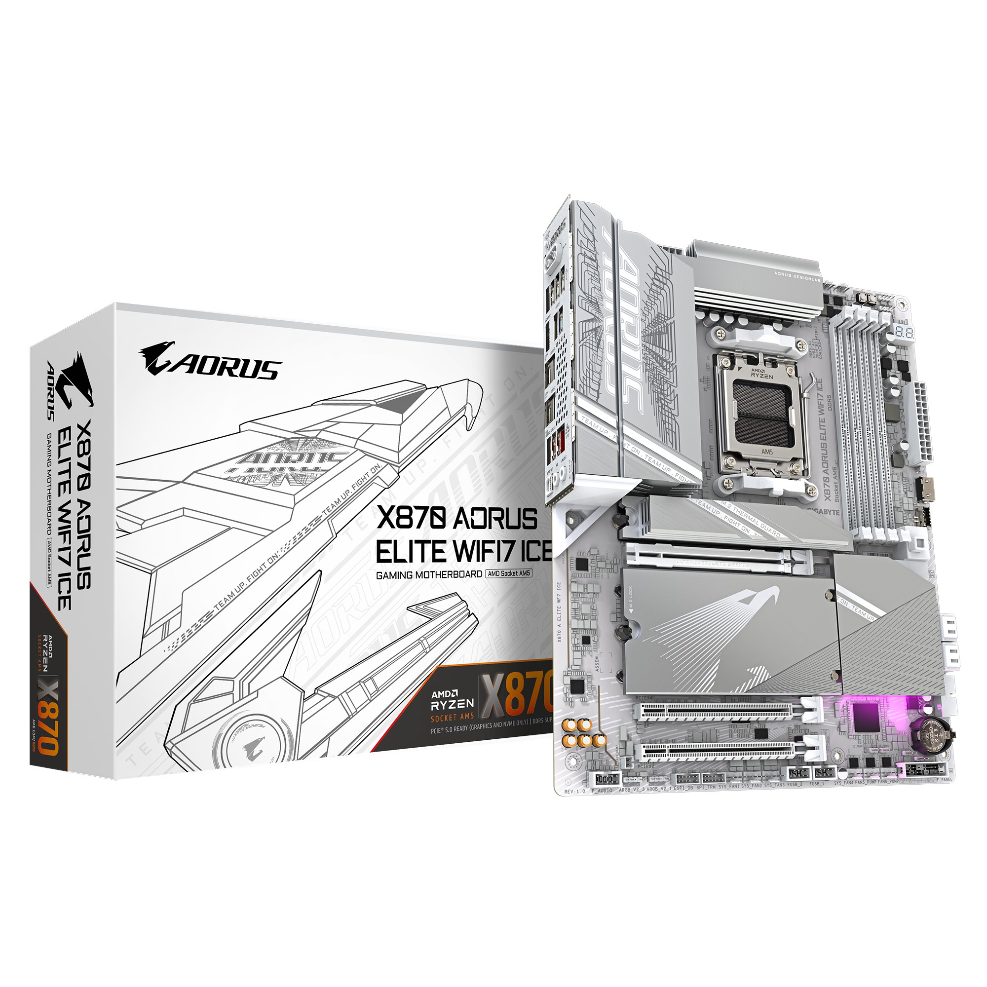 GIGABYTE X870 AORUS ELITE WIFI7 ICE Motherboard - Supports AMD Ryzen