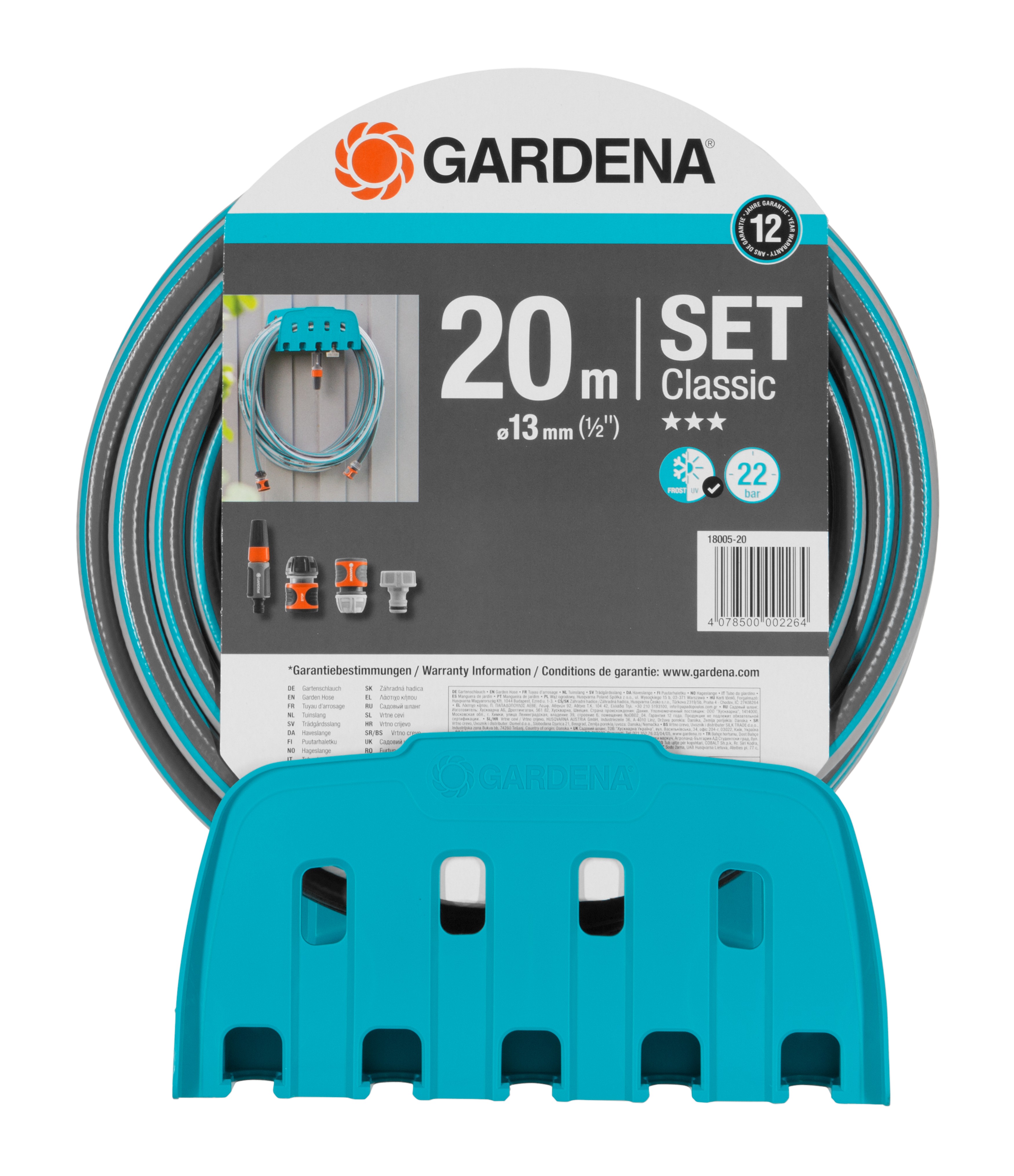 GARDENA 18005-50 mit Schlauch Wandschlauchhalter 20 m 1/2 Zoll 1 Set