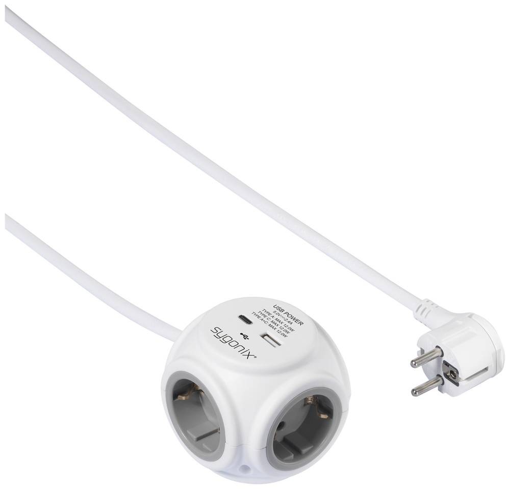 Sygonix SY-5827192 Steckdosenwürfel 3fach Weiß, Grau Schutzkontakt