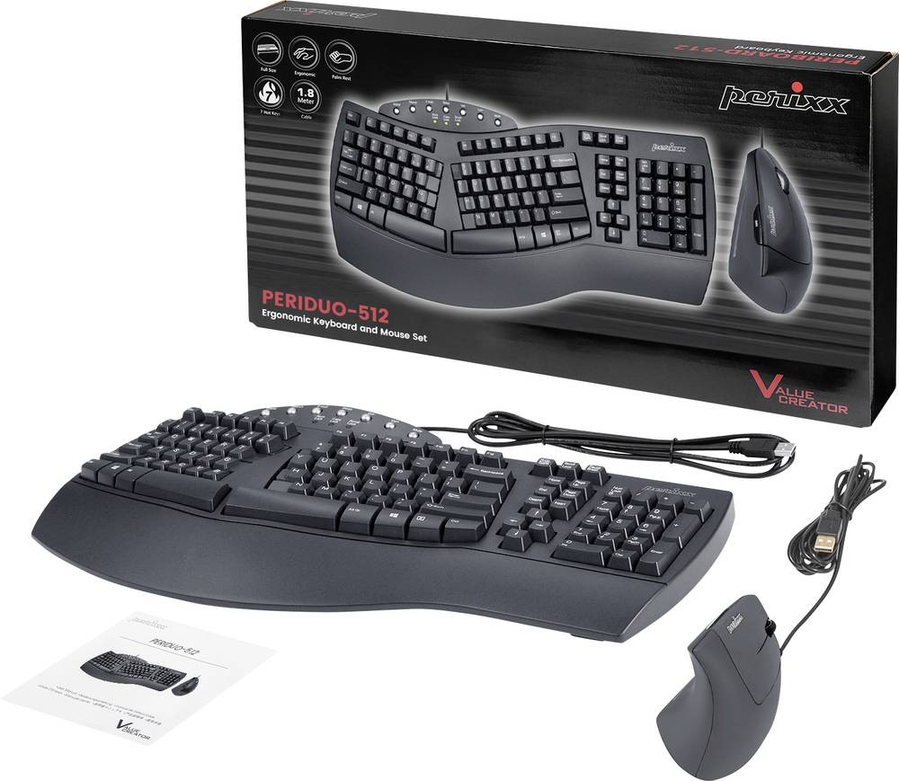 Perixx PERIDUO-512 DE B Kabelgebunden Tastatur, Maus-Set Ergonomisch