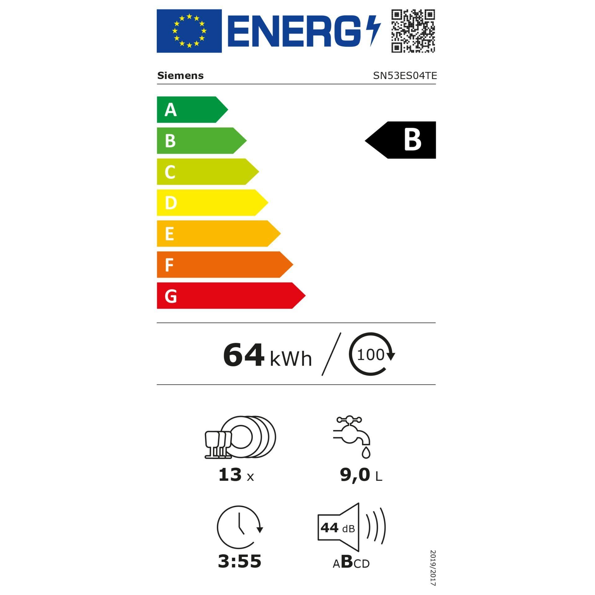 Product image 1 of the product “Siemens iQ300 SN53ES04TE dishwasher Semi built-in 13 place settings ”