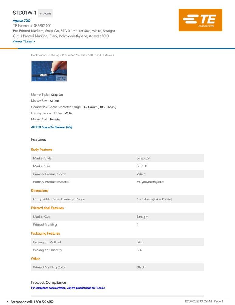 TE Connectivity 036952-000 Kennzeichnungsclip 036952-000