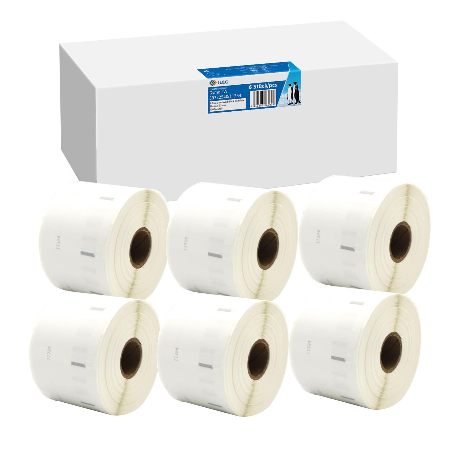 6x G&G Etiketten 32mm x 57mm sw- komp. m. Dymo 11354/ s0722540