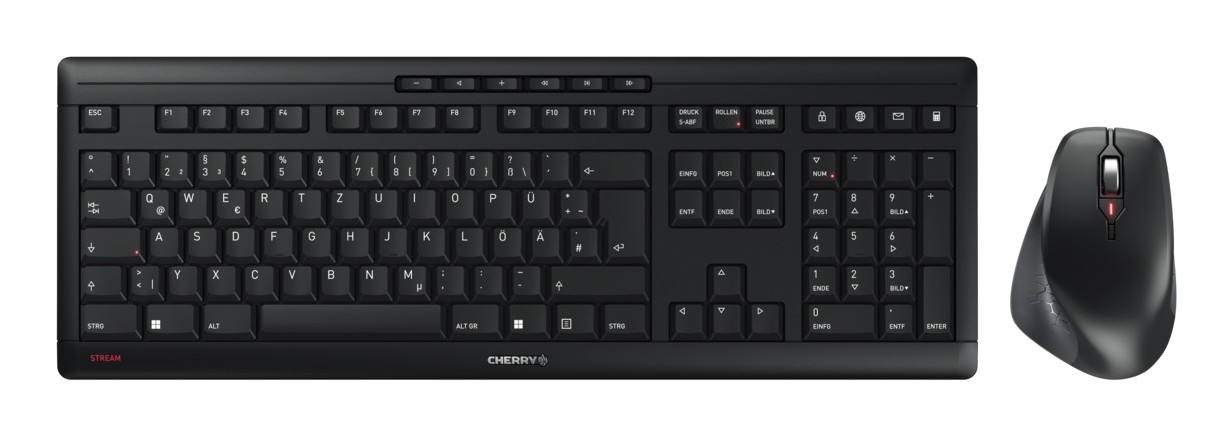 CHERRY Stream Comfort Funk Tastatur, Maus-Set Deutsch, QWERTZ Schwarz