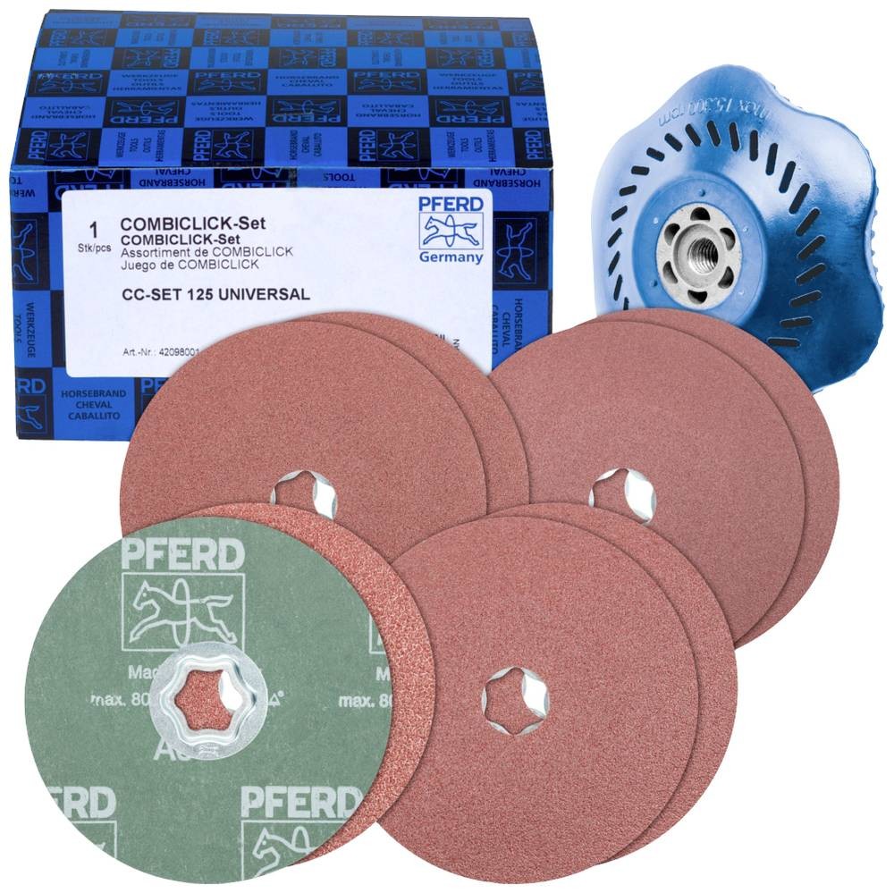 PFERD TOOLS 42098001 COMBICLICK-Fiberscheiben-Set Korund Ø125mm A36,