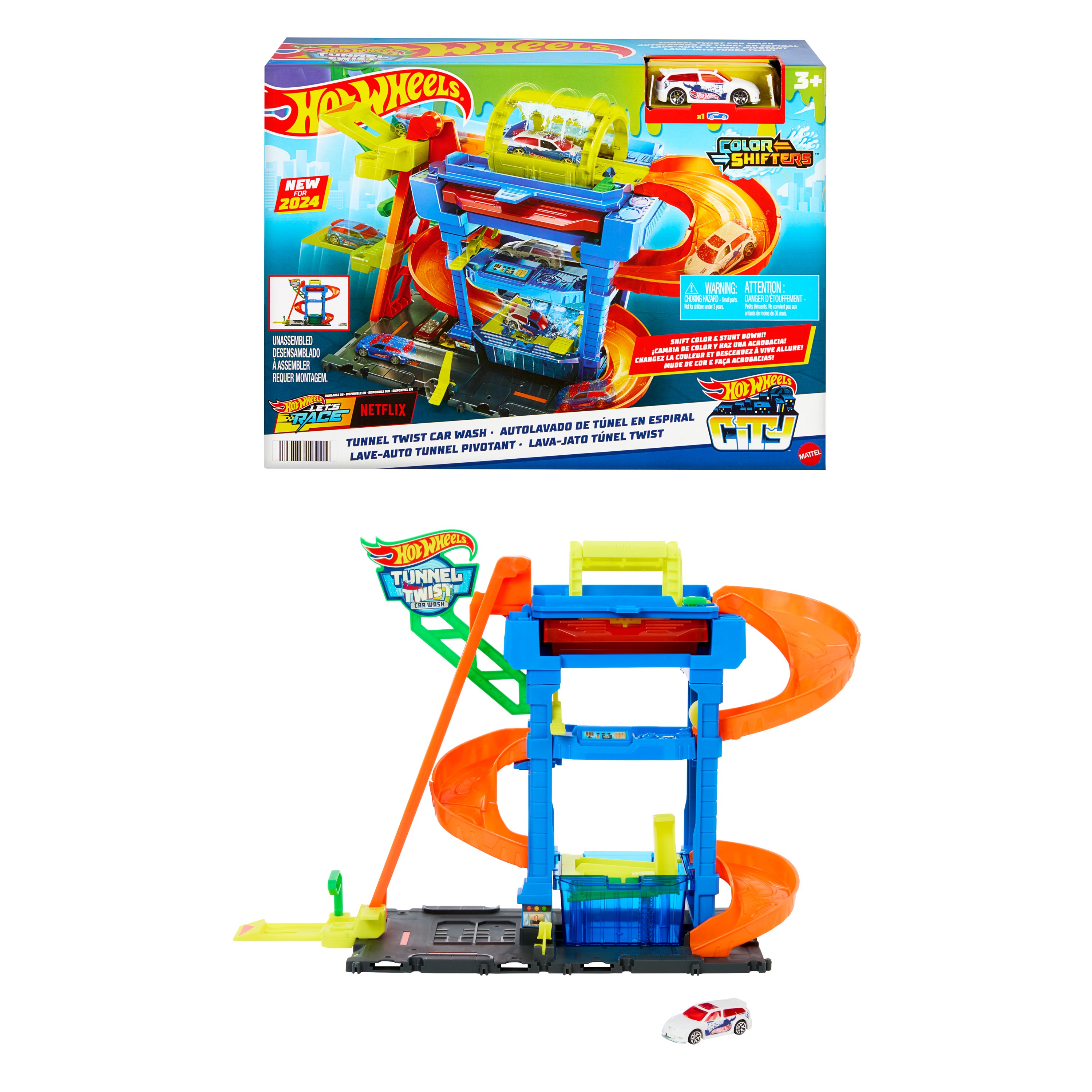 Hot Wheels City Tunnel Twist Car Wash & Color Shifters Vehicle in 1: