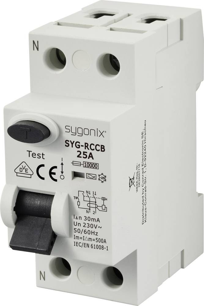 Sygonix SY-6438014 SYG-RCCB 1P+N/A25/10kA/30mA Fehlerstrom-