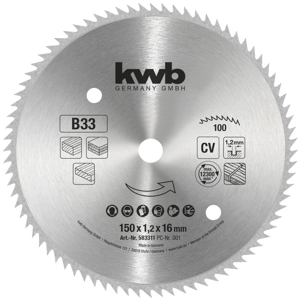 Kwb 583311 hoja de sierra 150 x 16mm 1 pieza