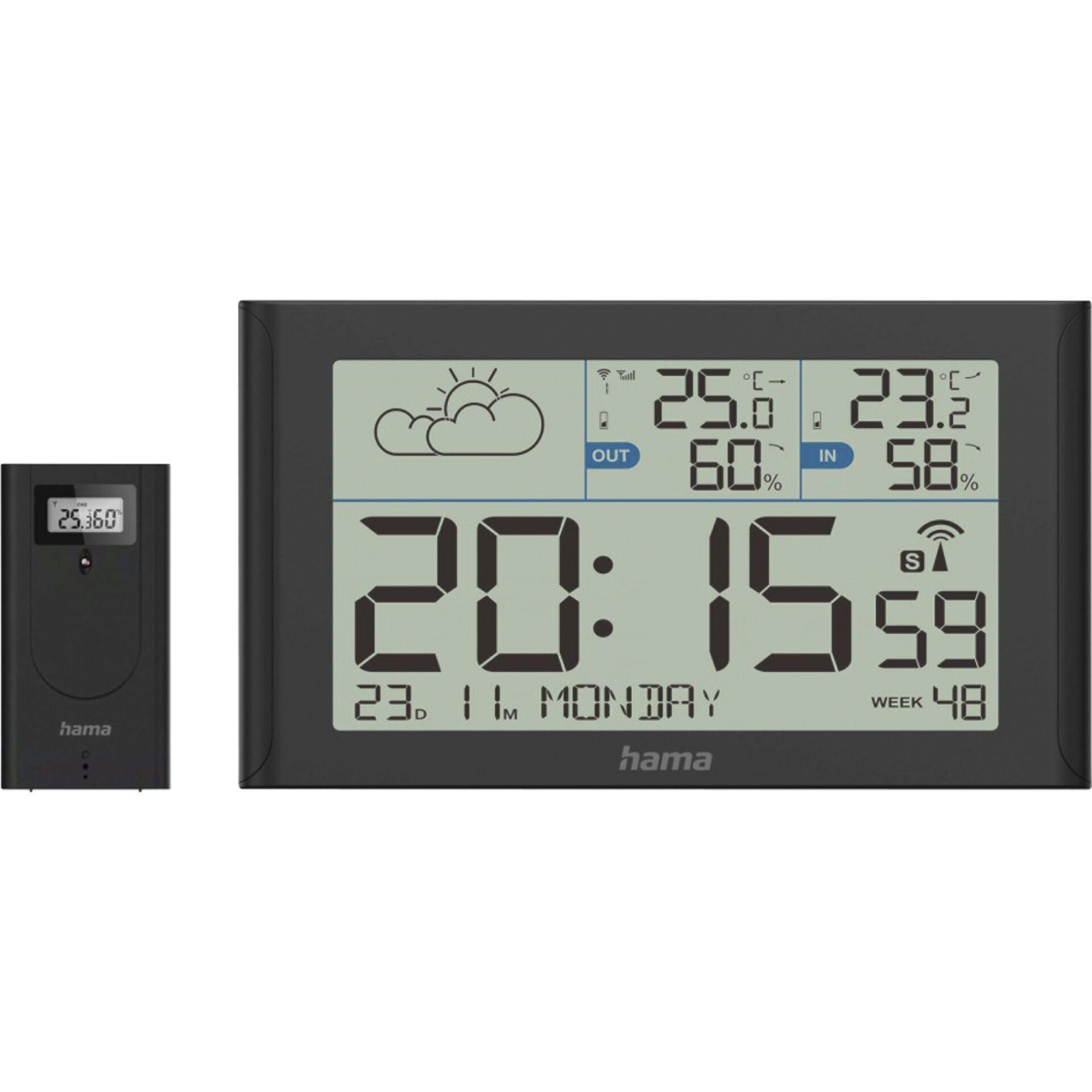 Hama Sylt Weather Station, with Outdoor Sensor, Radio, Alarm, black -