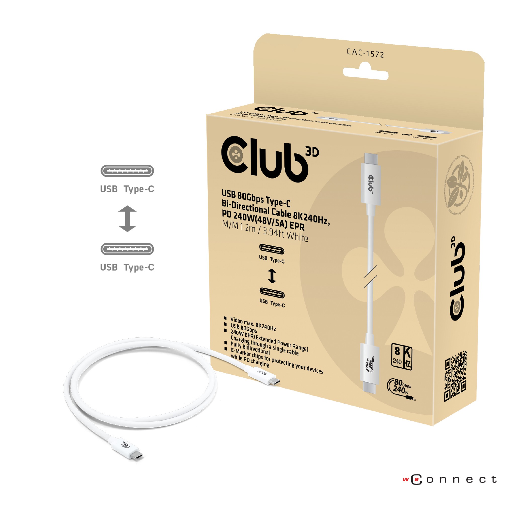 CLUB3D CAC-1572 cavo USB USB4 Gen 2x2 1,2 m USB C Bianco - CLUB3D CAC-