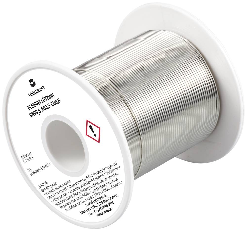 TOOLCRAFT TO-9503313 Lötzinn, bleifrei Spule Sn95,5Ag3,9Cu0,6 ROL1