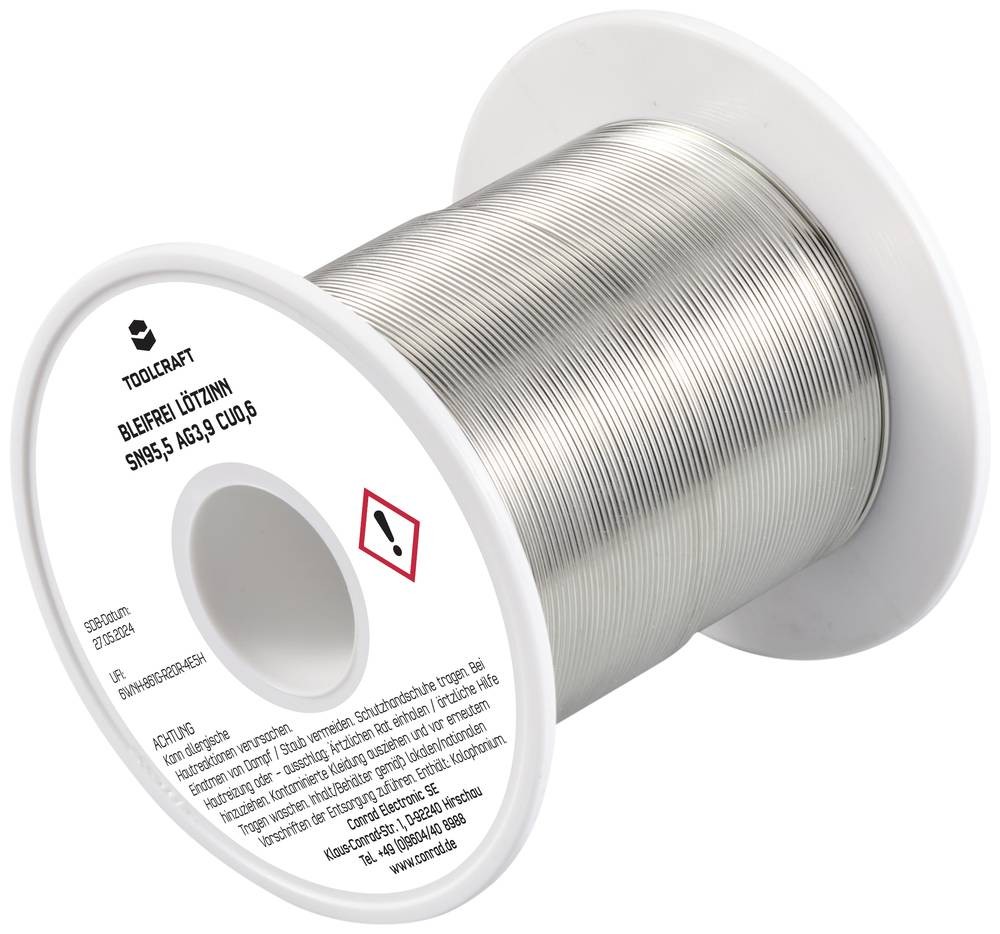 TOOLCRAFT TO-9503307 Lötzinn, bleifrei Spule Sn95,5Ag3,9Cu0,6 ROL1