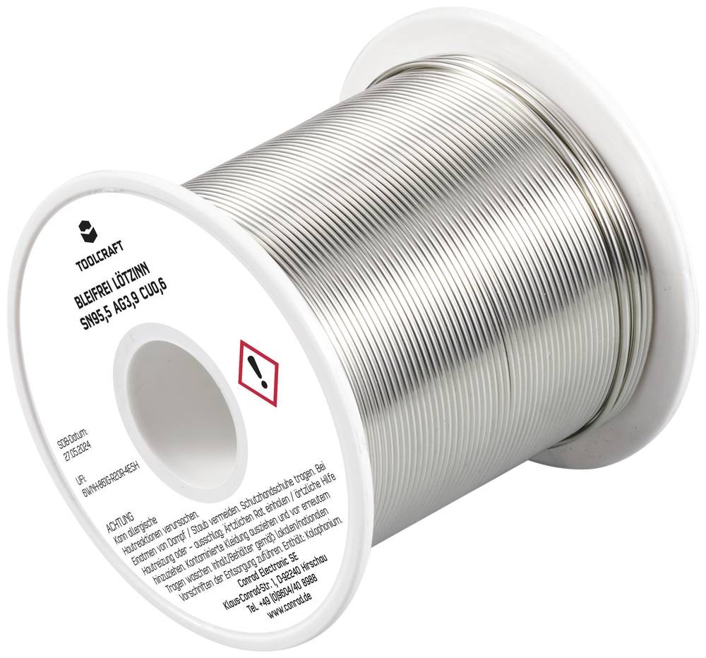 TOOLCRAFT TO-9503316 Lötzinn, bleifrei Spule Sn95,5Ag3,9Cu0,6 ROL1