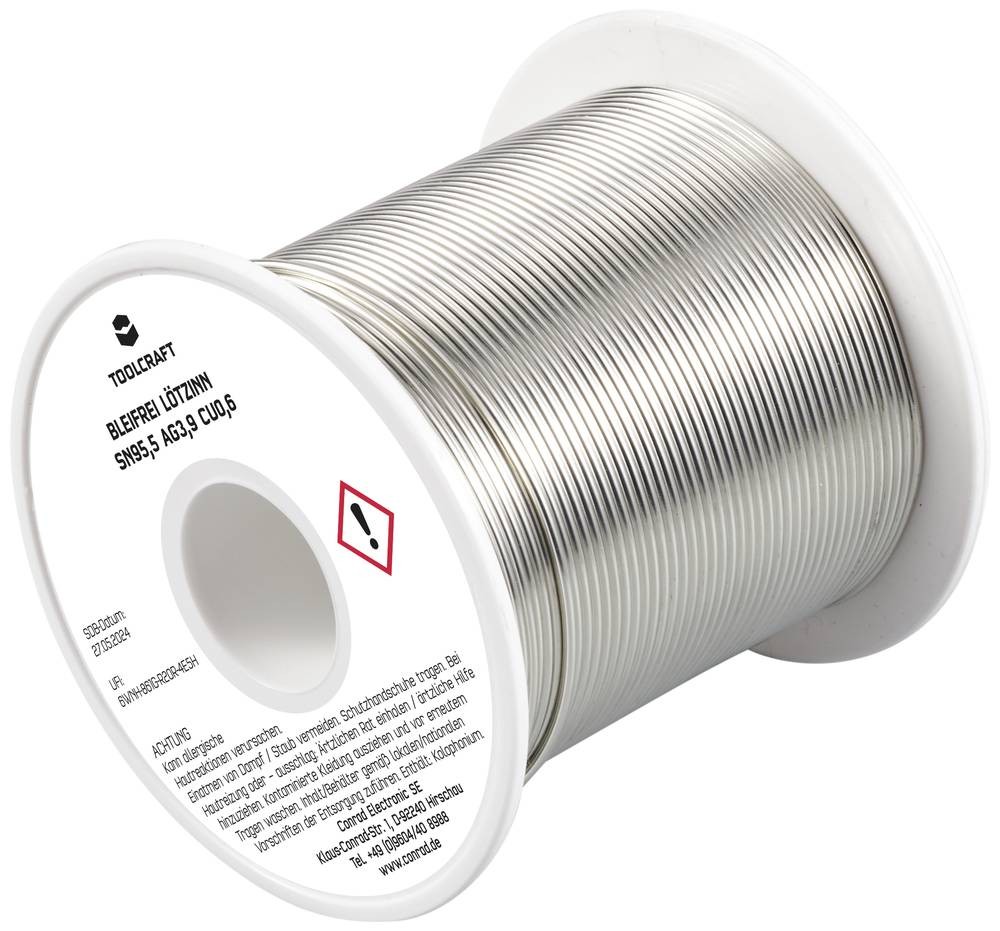 TOOLCRAFT TO-9503325 Lötzinn, bleifrei Spule Sn95,5Ag3,9Cu0,6 ROH1