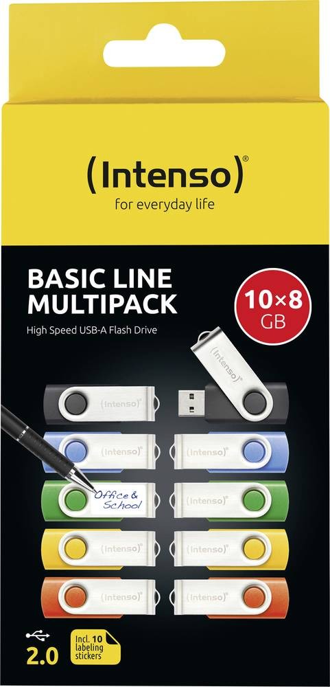 Intenso USB-Stick pack of 10 Basic Line 10 x 8GB USB-Stick 8GB Gelb,