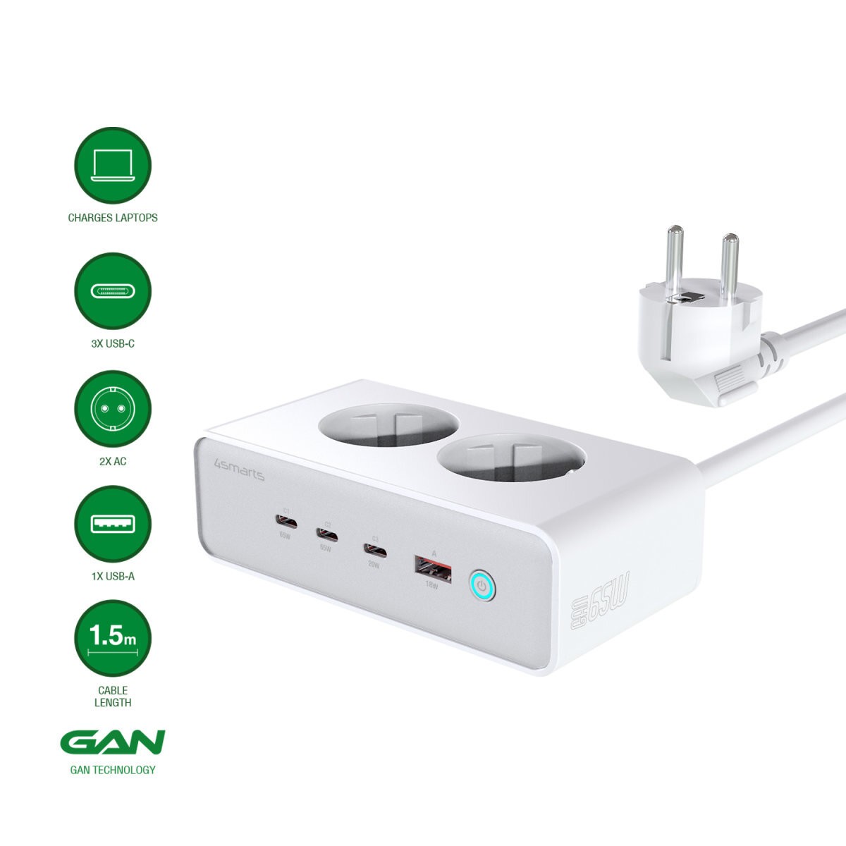 4smarts 540065 chargeur d'appareils mobiles Universel Argent, Blanc