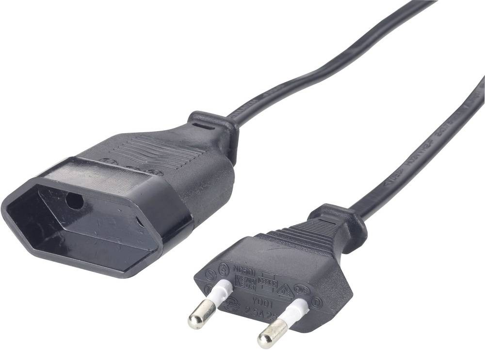 GAO 145605092 Strom câble d'extension noir 2.00m H03VVH2-F 2X 0,75mm