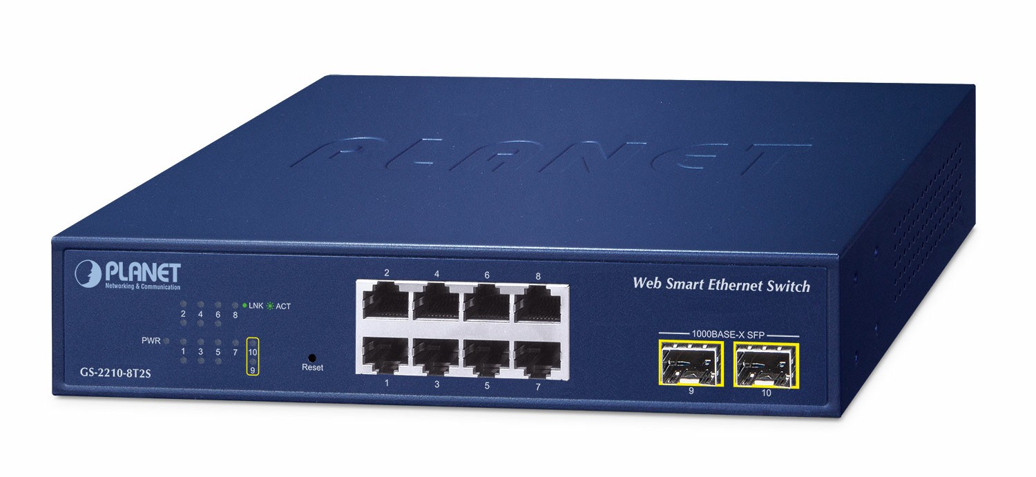 PLANET 8-Port 10/100/1000T + 2-Port Managed L2 Gigabit Ethernet (10/