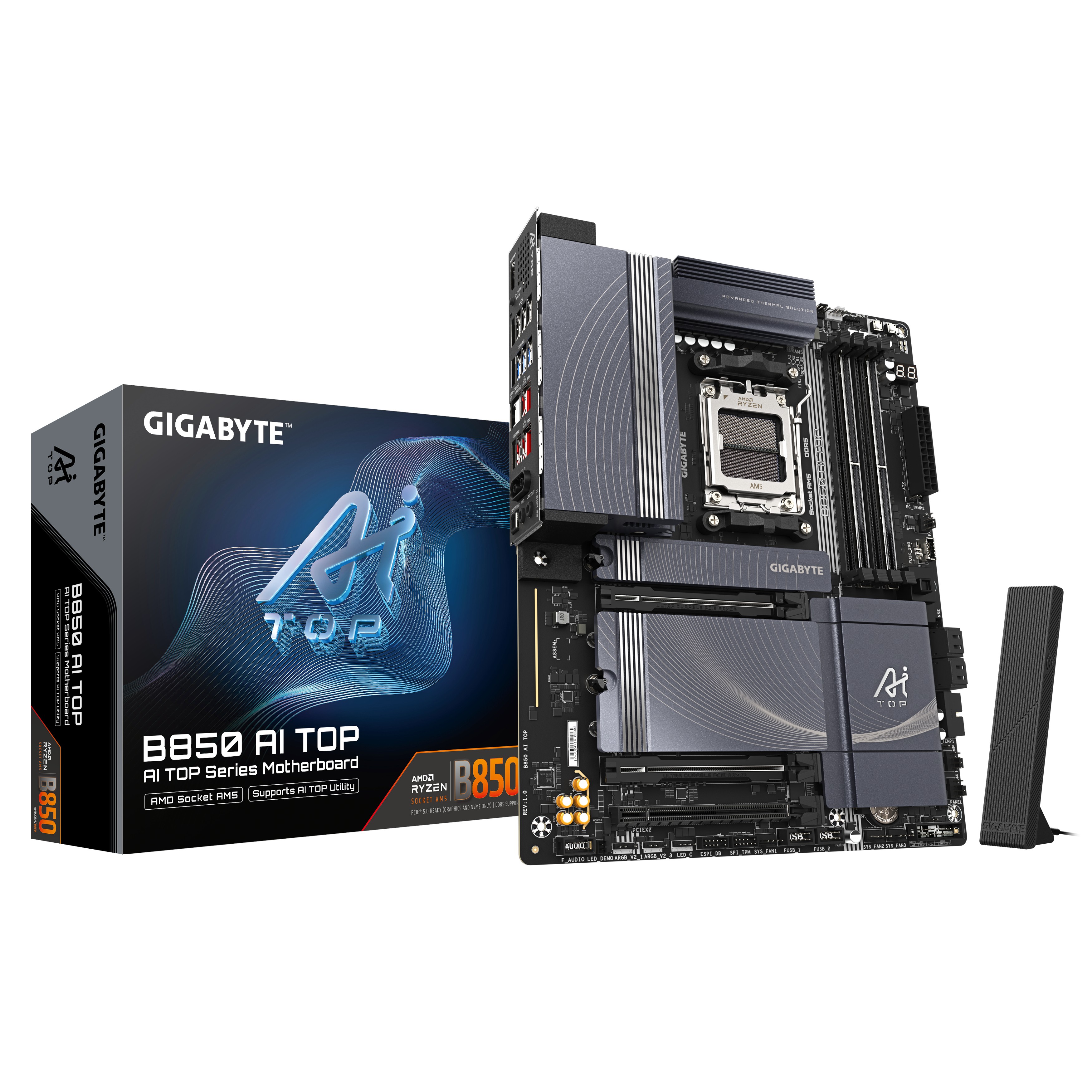 GIGABYTE B850 AI TOP Motherboard - AMD Ryzen 9000 Series CPUs, 16+2+2