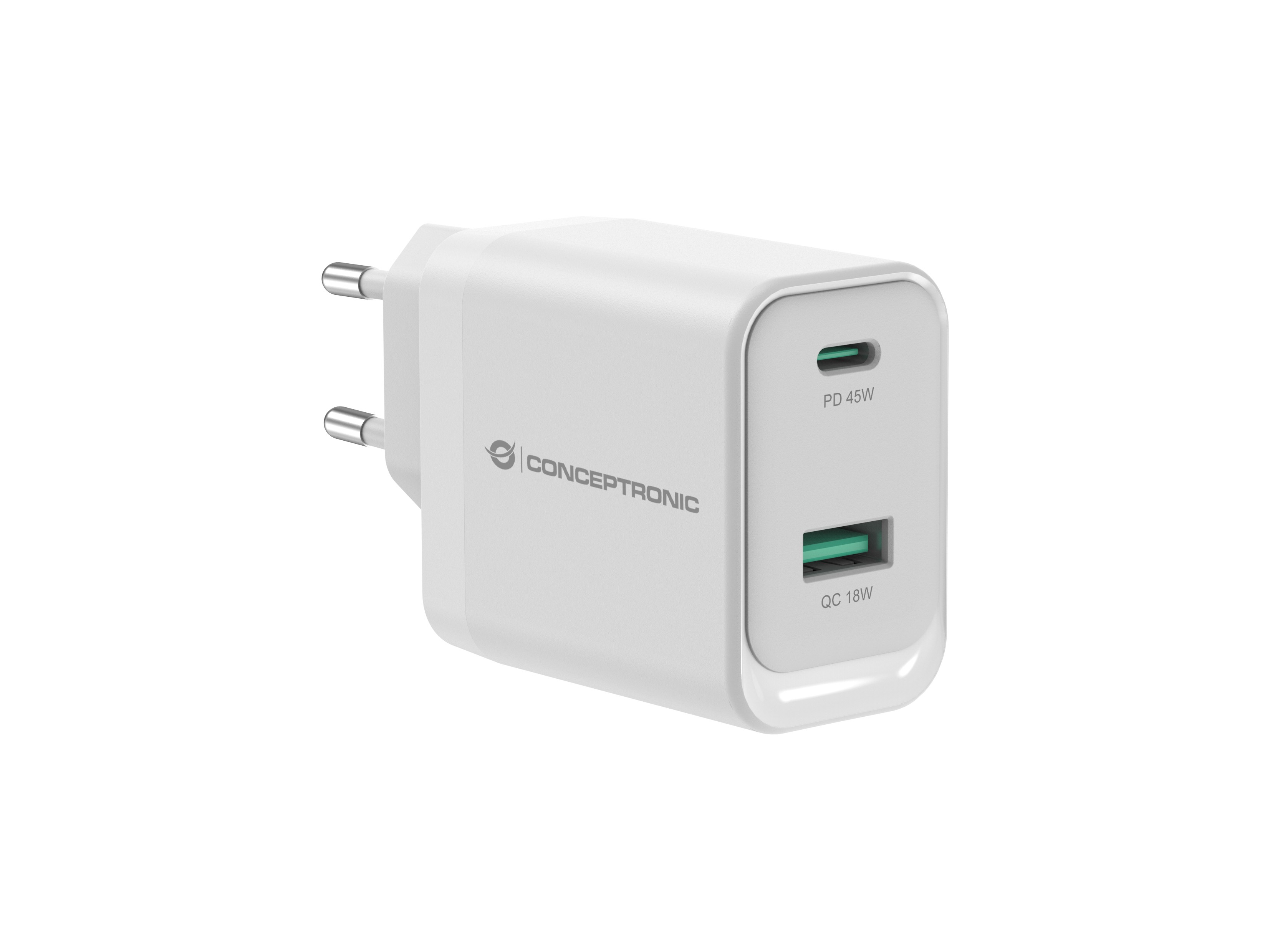 Conceptronic ALTHEA20W45 2-Port 45W GaN USB PD Charger, USB-C x 1,