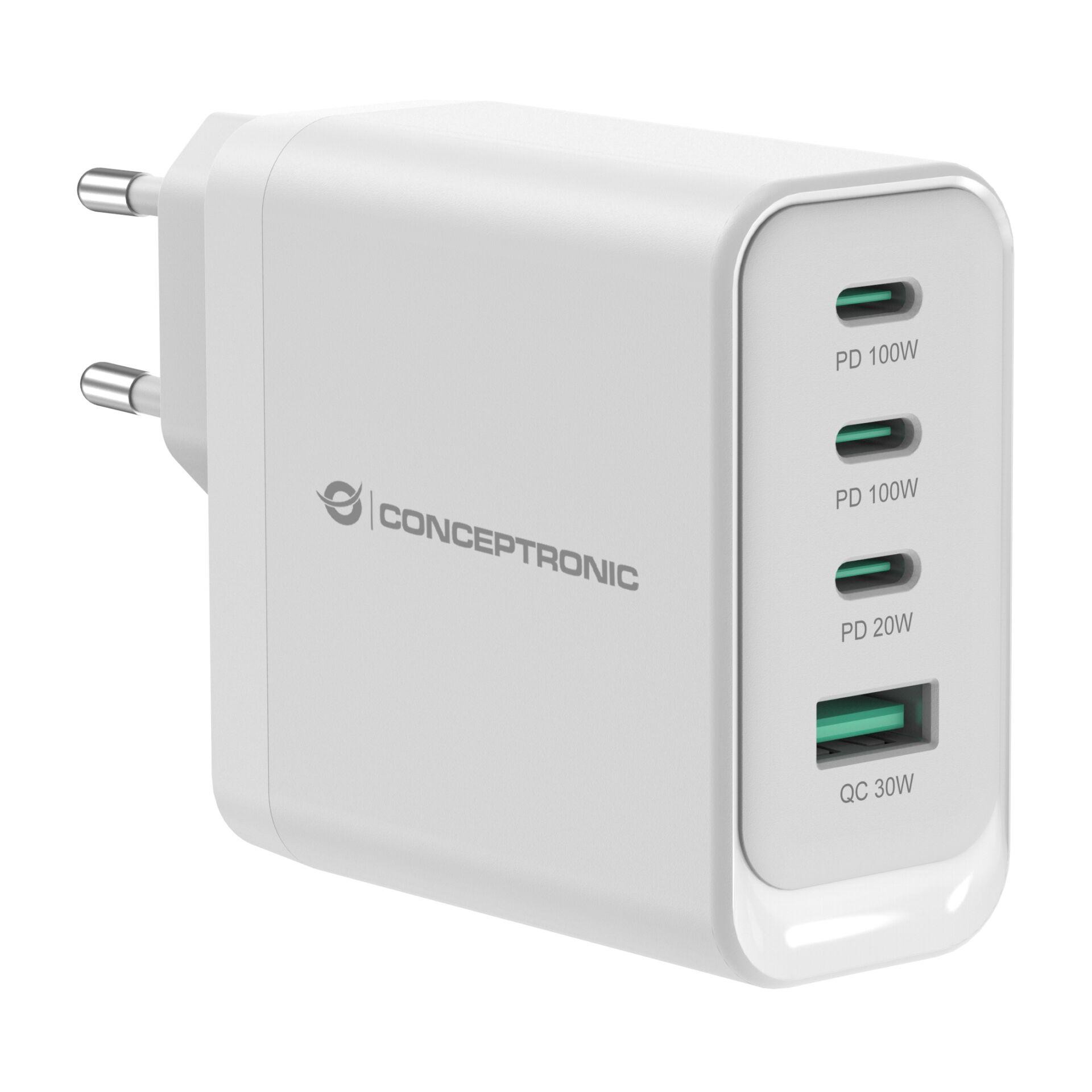 Conceptronic ALTHEA22W100 4-Port 100W GaN USB PD Charger, USB-C x 3,