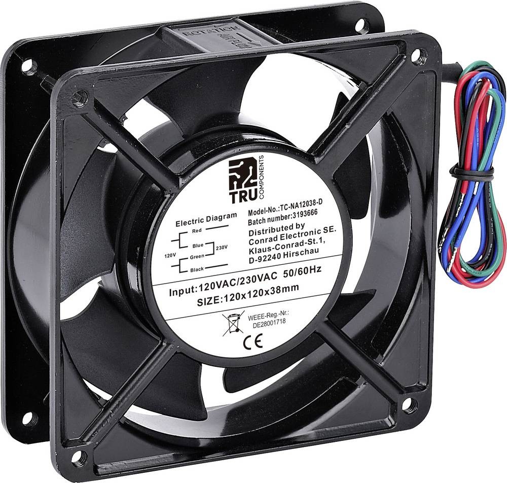 TRU COMPONENTS TC-NA12038-D Axialventilador 230 V/AC, 120 V/AC 170 m³