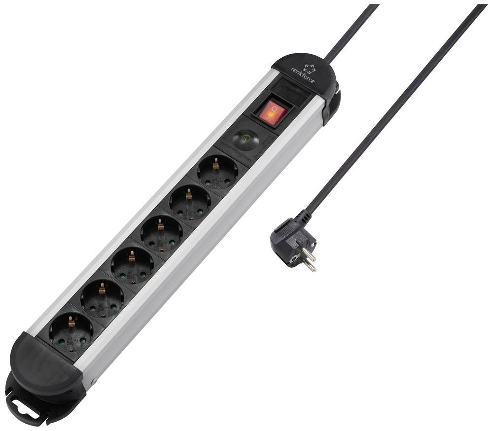 Renkforce RF-6417718 overvoltage protection-power strip 6fach black,