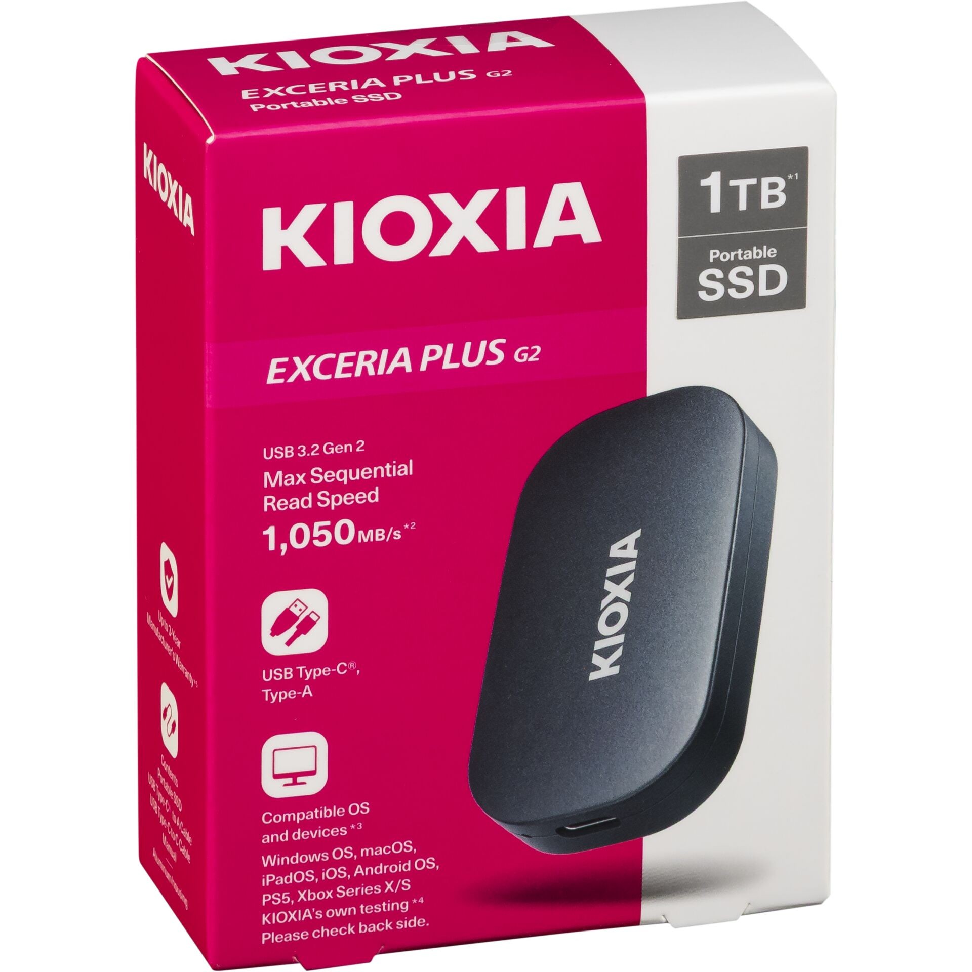 Kioxia Exceria Plus G2 1 TB USB Type-C 3.2 Gen 2 (3.1 Gen 2) Black -