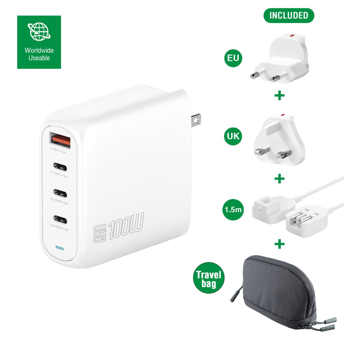 4smarts Ladegerät GaN Flex Pro 100W 3 USB-C+1 USB-A, Travel -