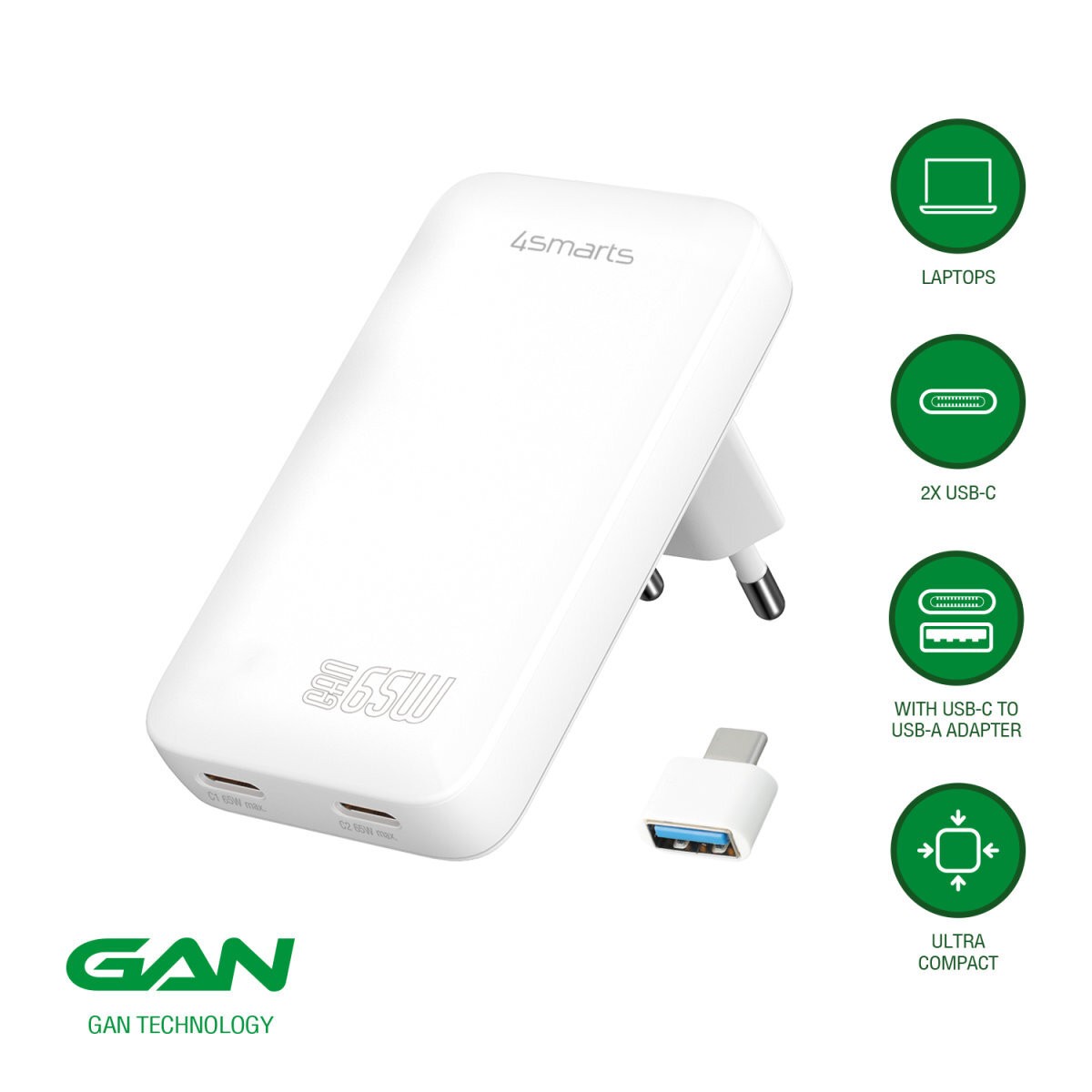 4smarts 542065 chargeur d'appareils mobiles Universel Blanc Secteur