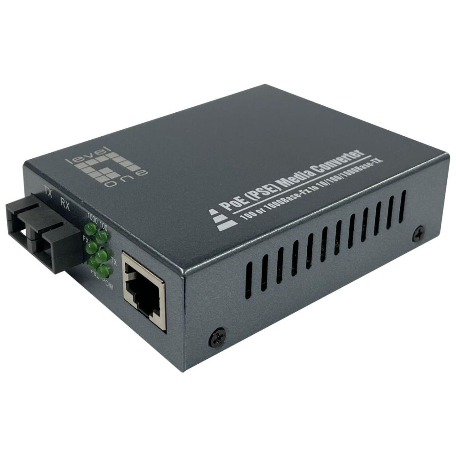 LevelOne RJ45 to SC Gigabit Media Converter, PoE PSE, Single-Mode