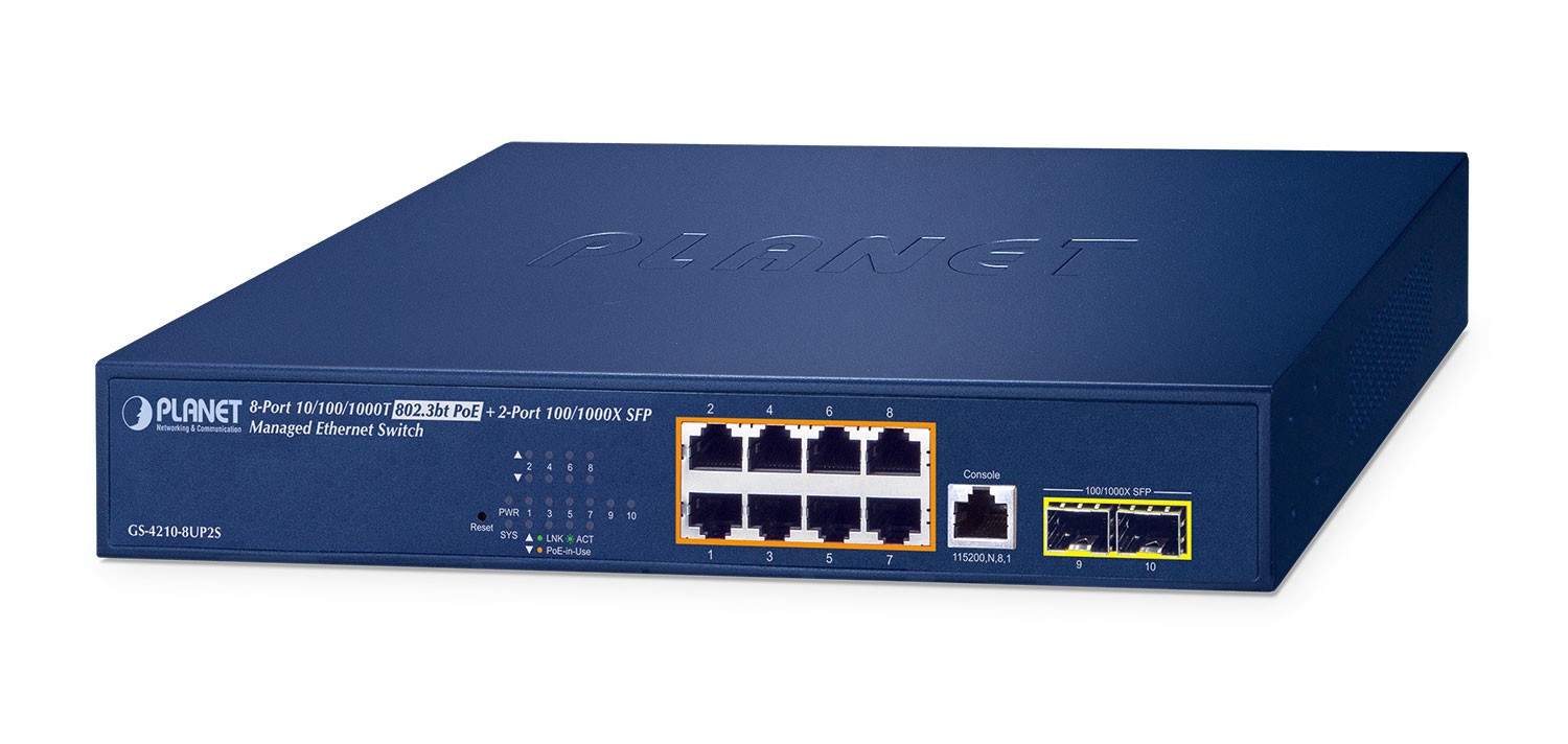PLANET IPv6/IPv4, 8-Port Managed L2/L4 Gigabit Ethernet (10/100/1000)