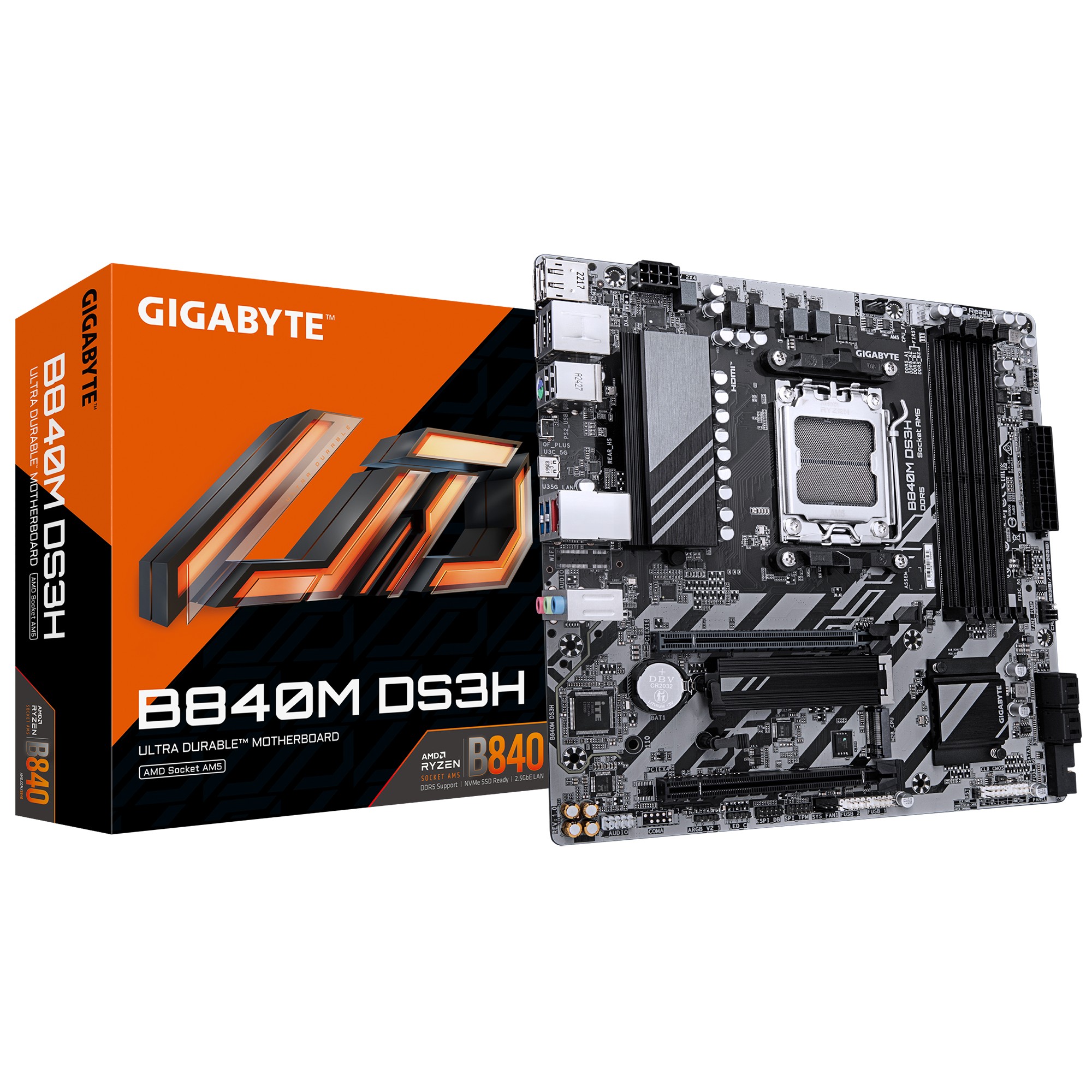 GIGABYTE B840M DS3H Carte mère - Processeurs AMD Ryzen 9000, VRM 8+2+