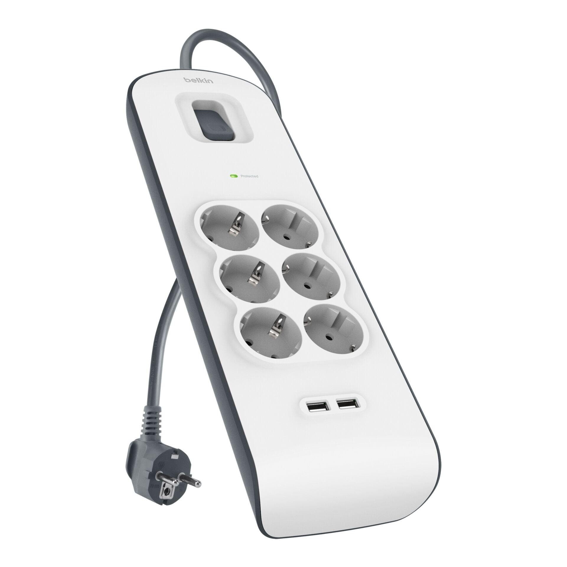 Belkin presa multipla protezione sovratensione, 6-Fach, USB, 2 m