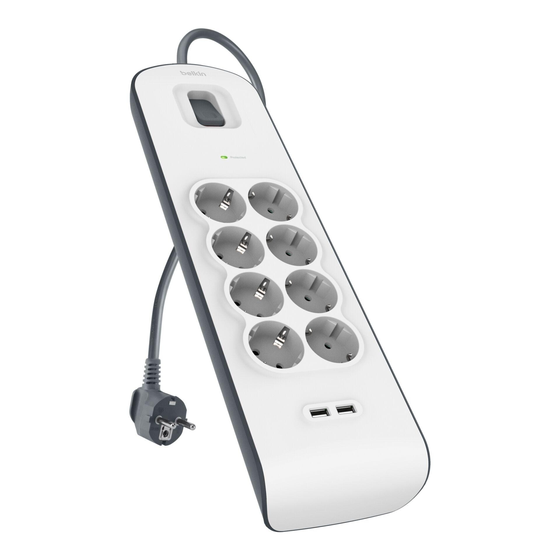 Belkin power strip overvoltage protection, 8-Fach, USB, 2 m