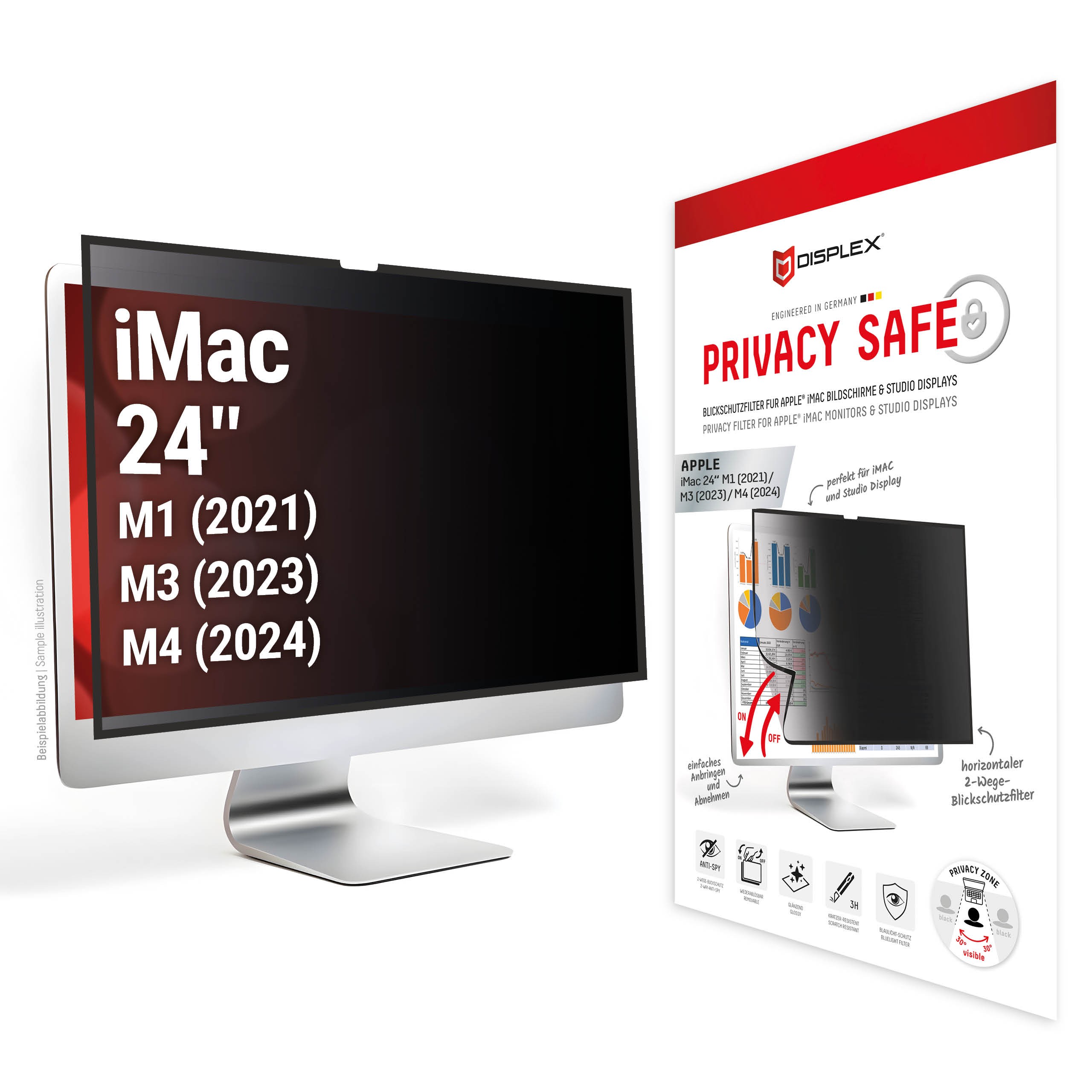 Displex PRIVACY SAFE removable 2-way privacy filter for iMac 24" M1 (