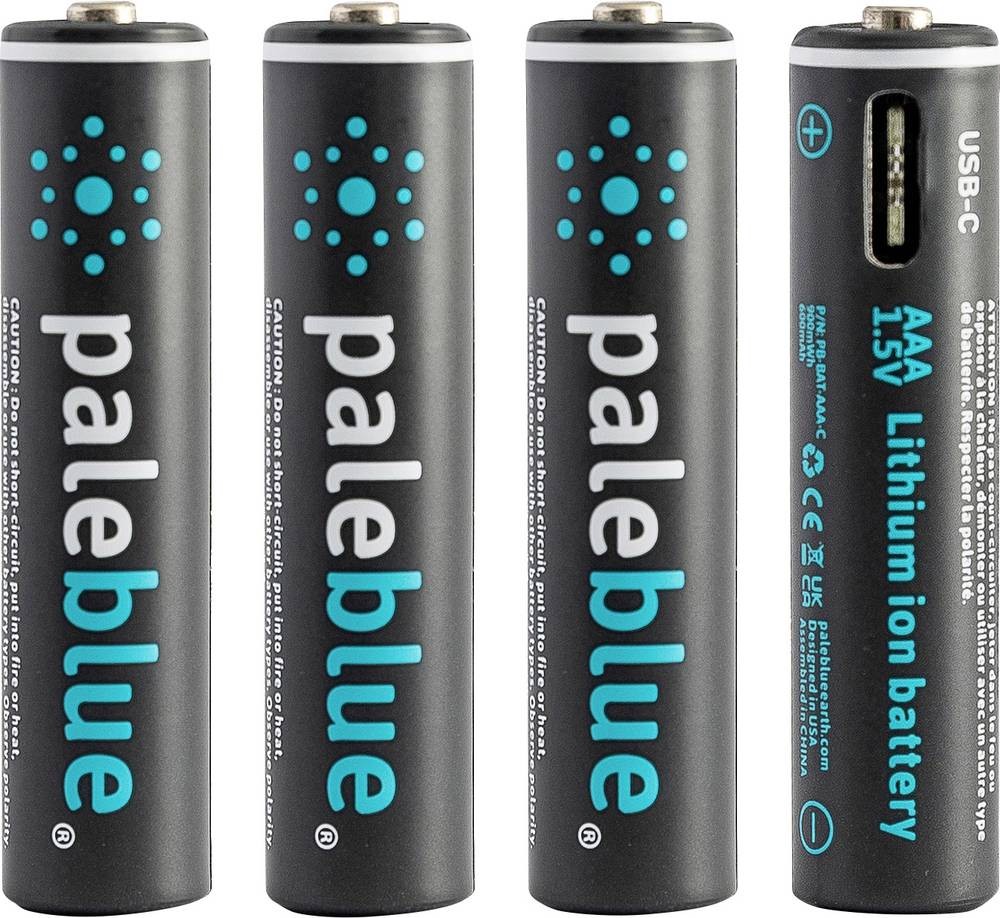 Pale Blue Li-Ion Rechargeabl AAA Battery 4-pack AAA w/ 4x1 charging