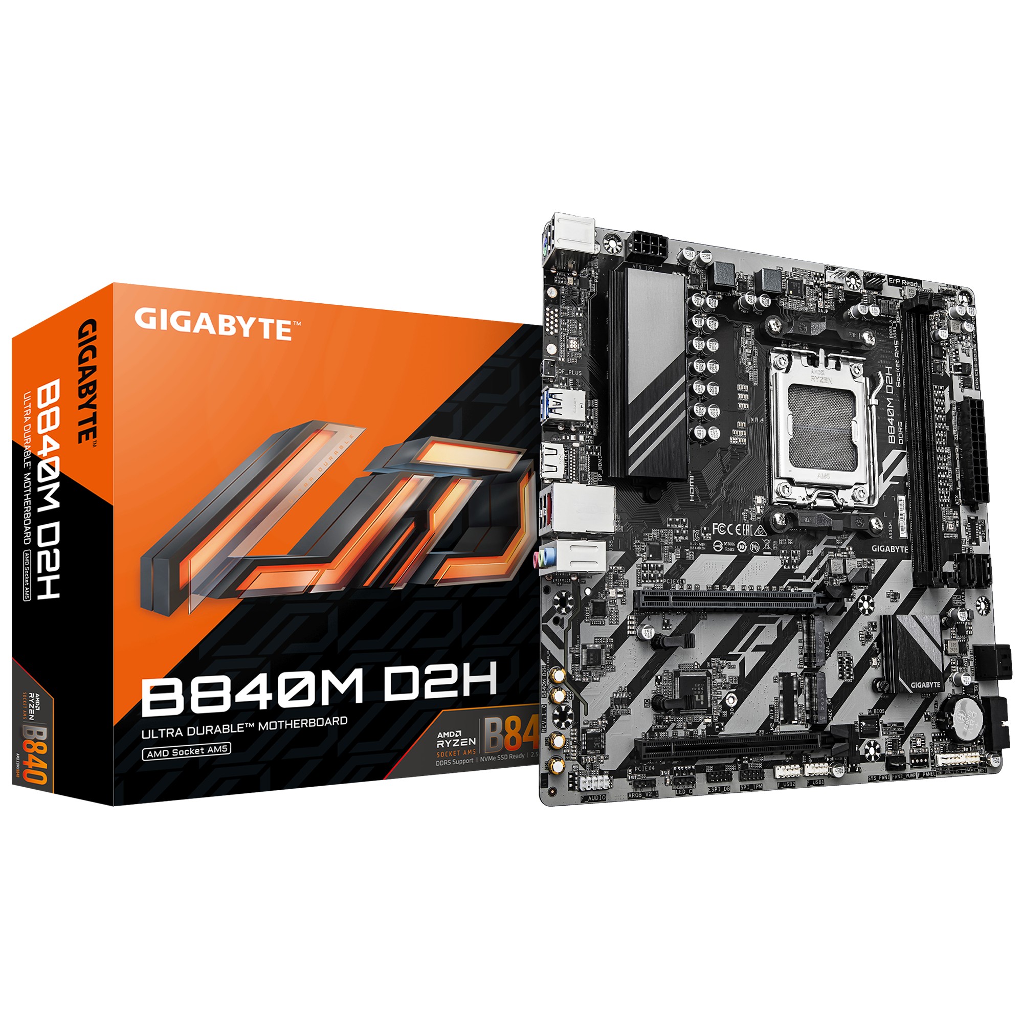 GIGABYTE B840M D2H Motherboard - AMD Ryzen 9000 CPUs, 5+2+2 Phases