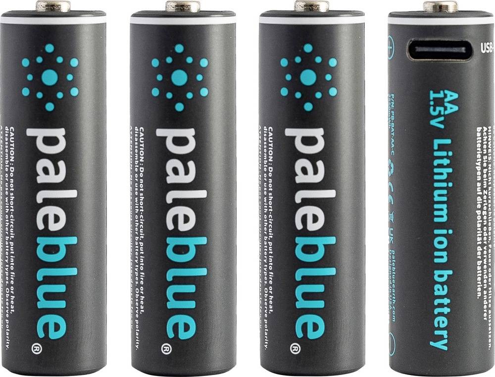 Pale Blue Li-Ion Rechargeable AA Battery 4-pack AA w/ 4x1 charging