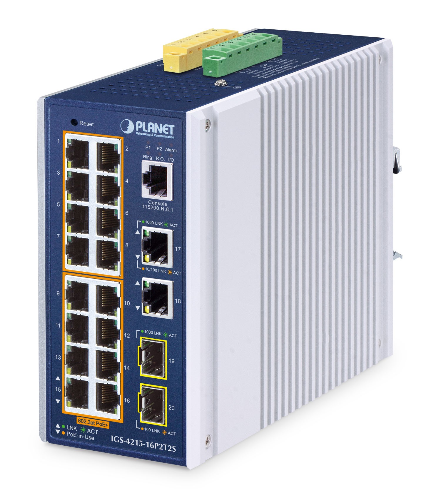 PLANET Industrial 16-Port PoE+ Managed Switch IGS-4215-16P2T