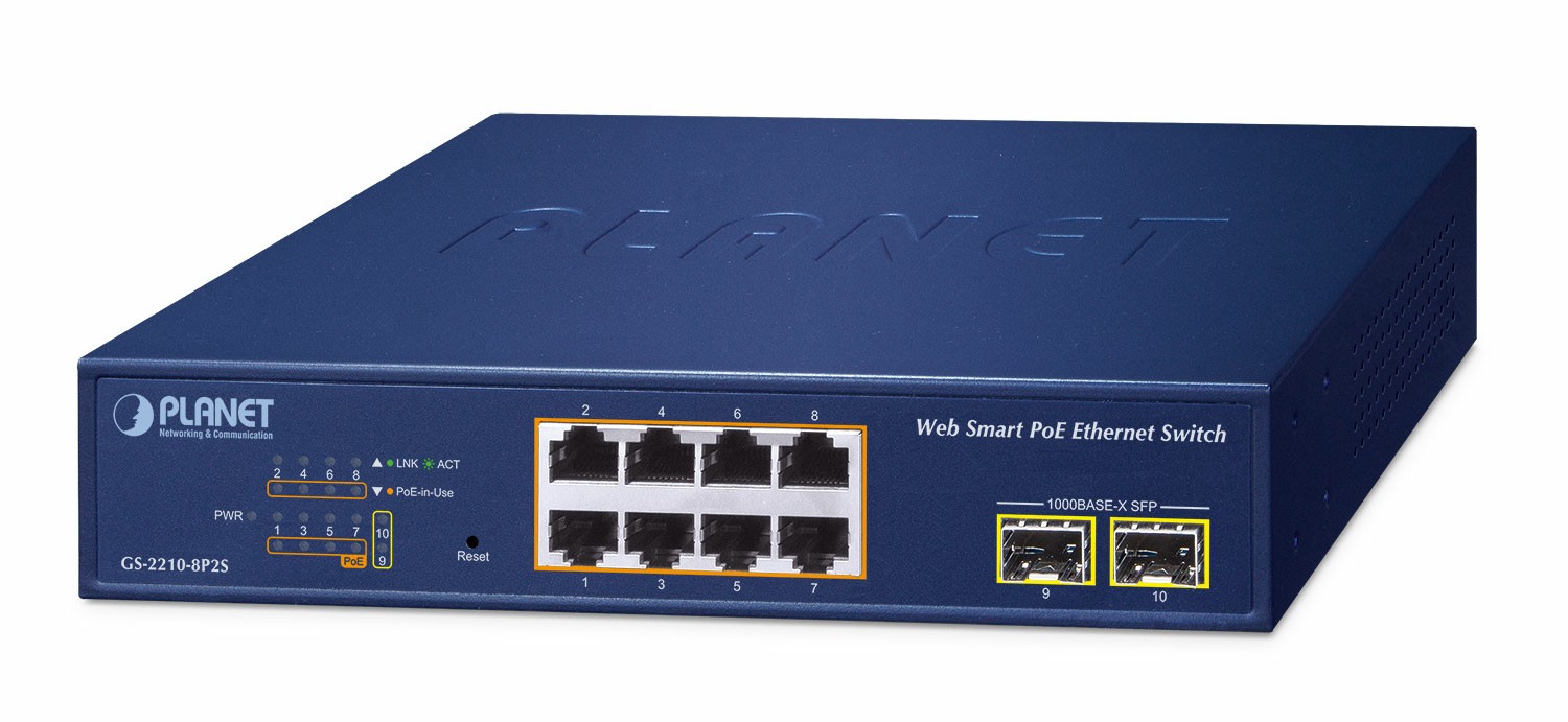 PLANET 8-Port 10/100/1000T 802.3at Managed L2 Gigabit Ethernet (10/