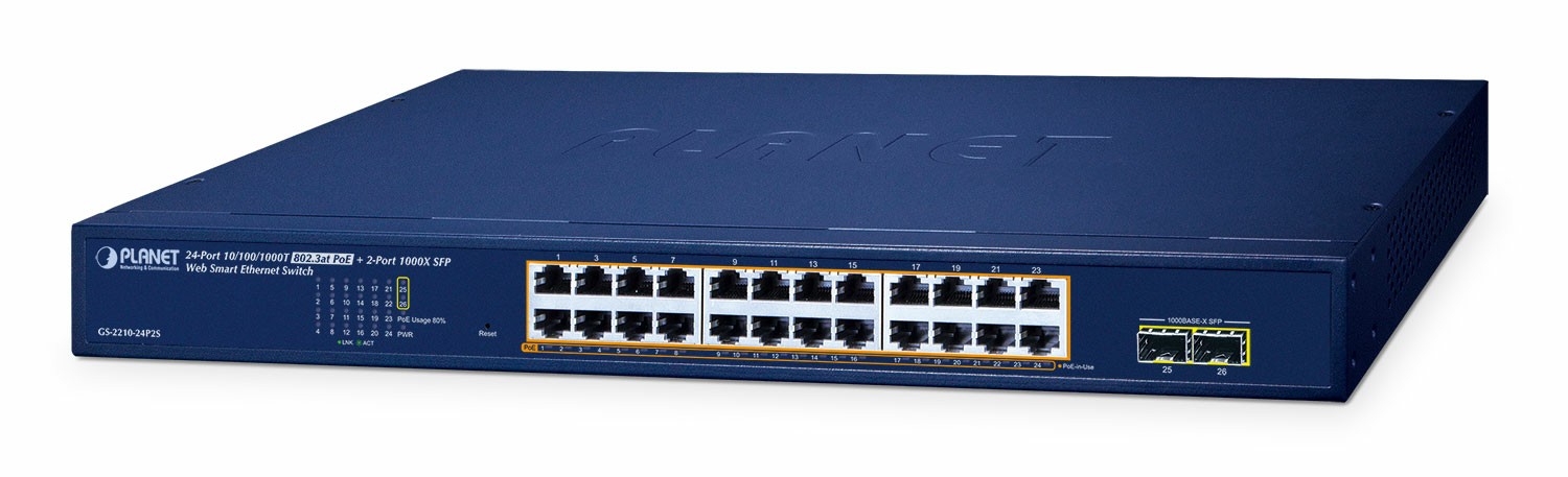 PLANET 24-Port 10/100/1000T 802.3at PoE + 2-Port 1000X SFP Web Smart