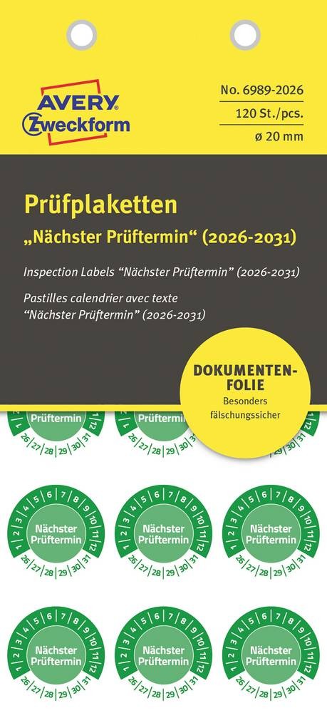 Avery-Zweckform 6989-2026 Prüfplakette verde pellicola self-adesivo (