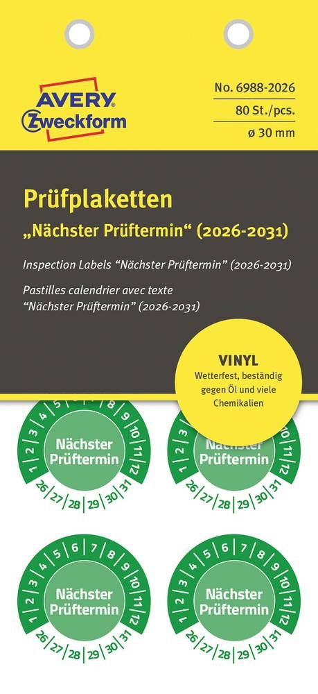 Avery-Zweckform 6988-2026 Prüfplakette green foil self-adhesive (Ø)