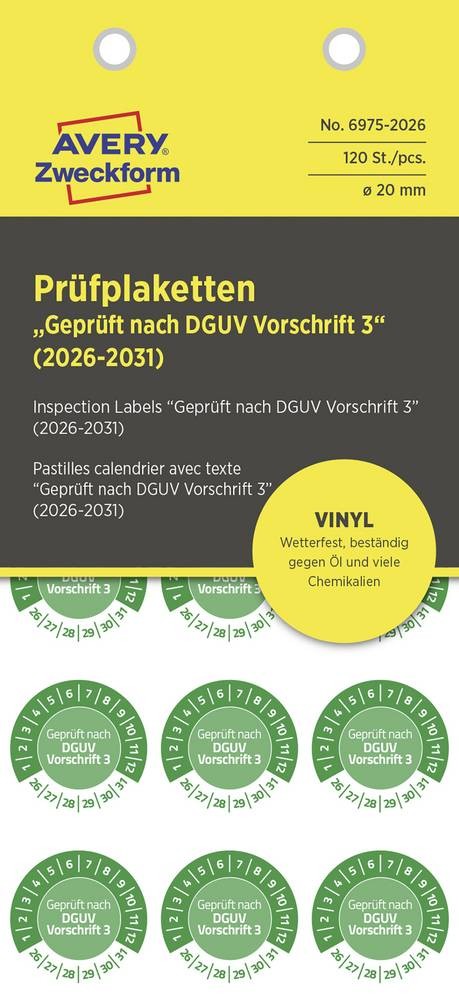 Avery-Zweckform 6975-2026 Prüfplakette Geprüft nach DGUV Vorschrift