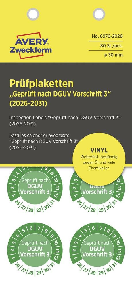 Avery-Zweckform 6976-2026 Prüfplakette Geprüft nach DGUV Vorschrift