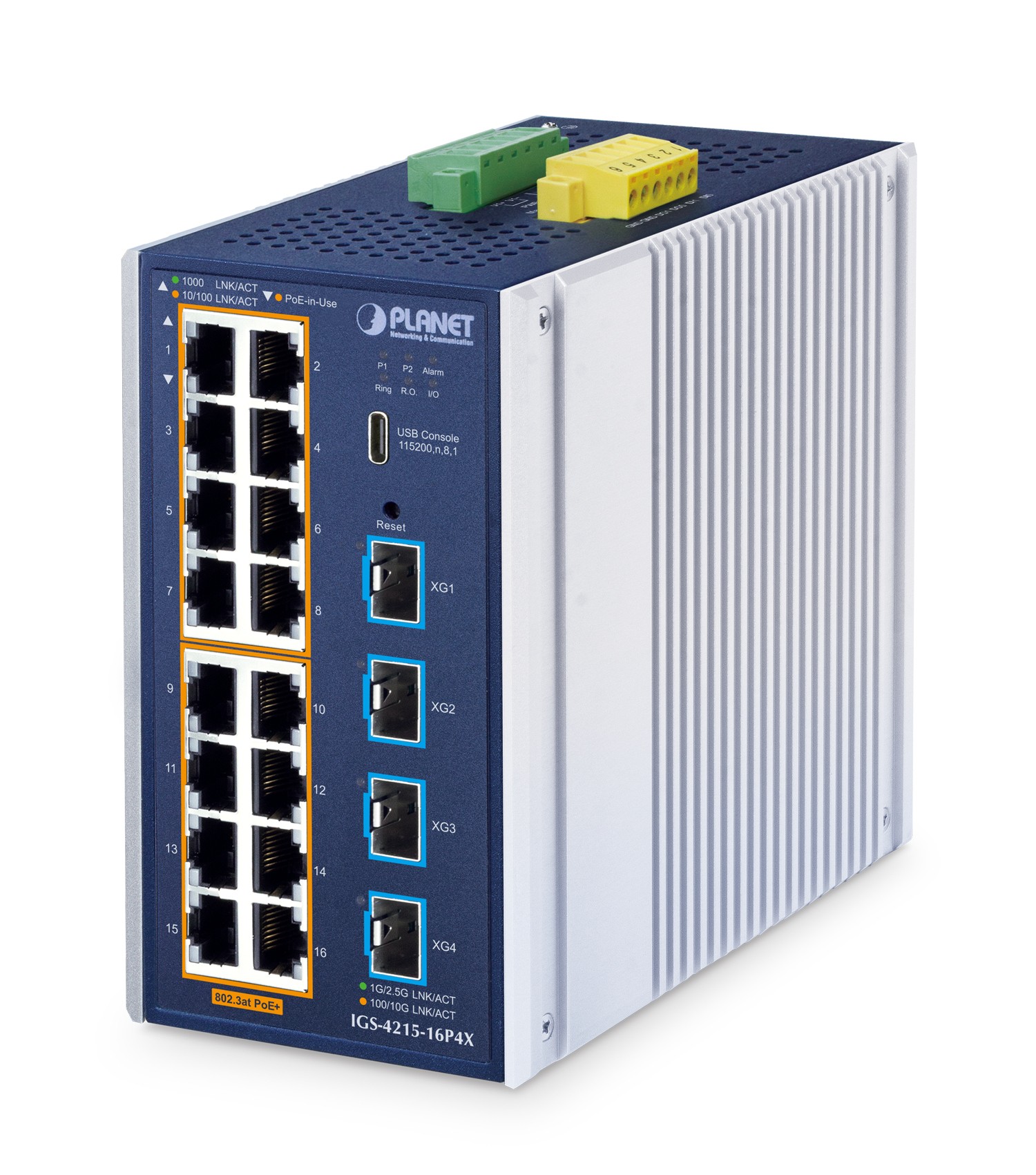 PLANET ndustrial L2+ 16-Port 10/100/1000T 802.3at PoE + 4-Port 10G