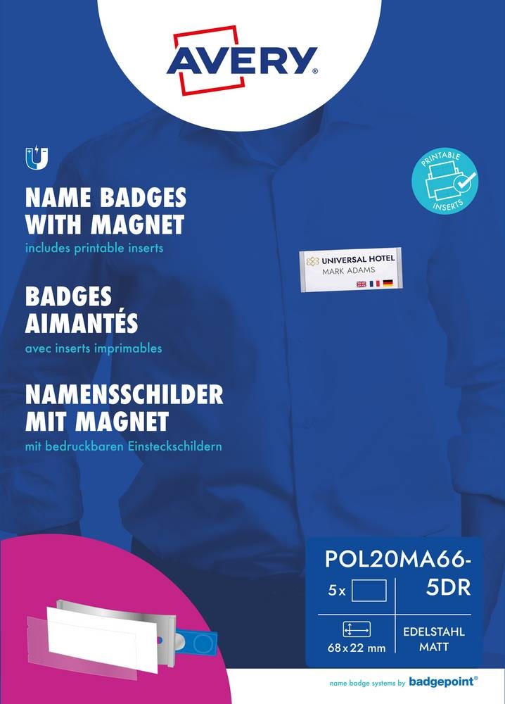 Avery-Zweckform POL20MA66-5DR Namensschild (B x H) 68mm x 22mm 5St.